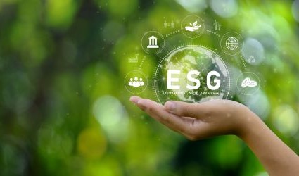 ESG icon concept. Environment in renewable hands. Nature, earth, society and governance